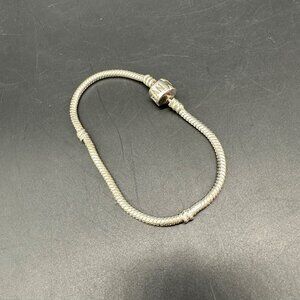 Pandora Snake Chain Bracelet Silver Tone Classic Design For Charms Beads 7 Inch